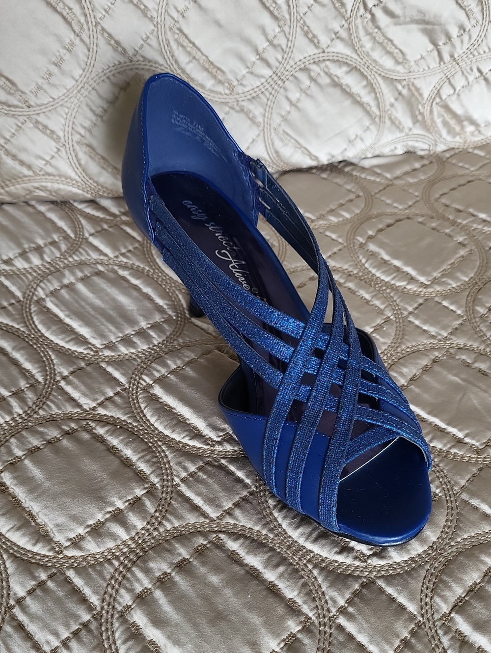 Blue Strappy Peep-Toe Heels for Women.
